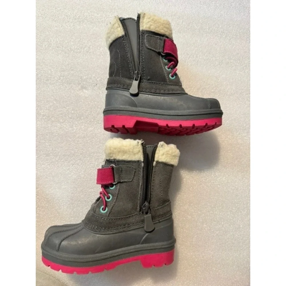 Cat & Jack Toddler Girls Size 7 Gray Pink Faux Fur Winter Duck Boots Side Zip